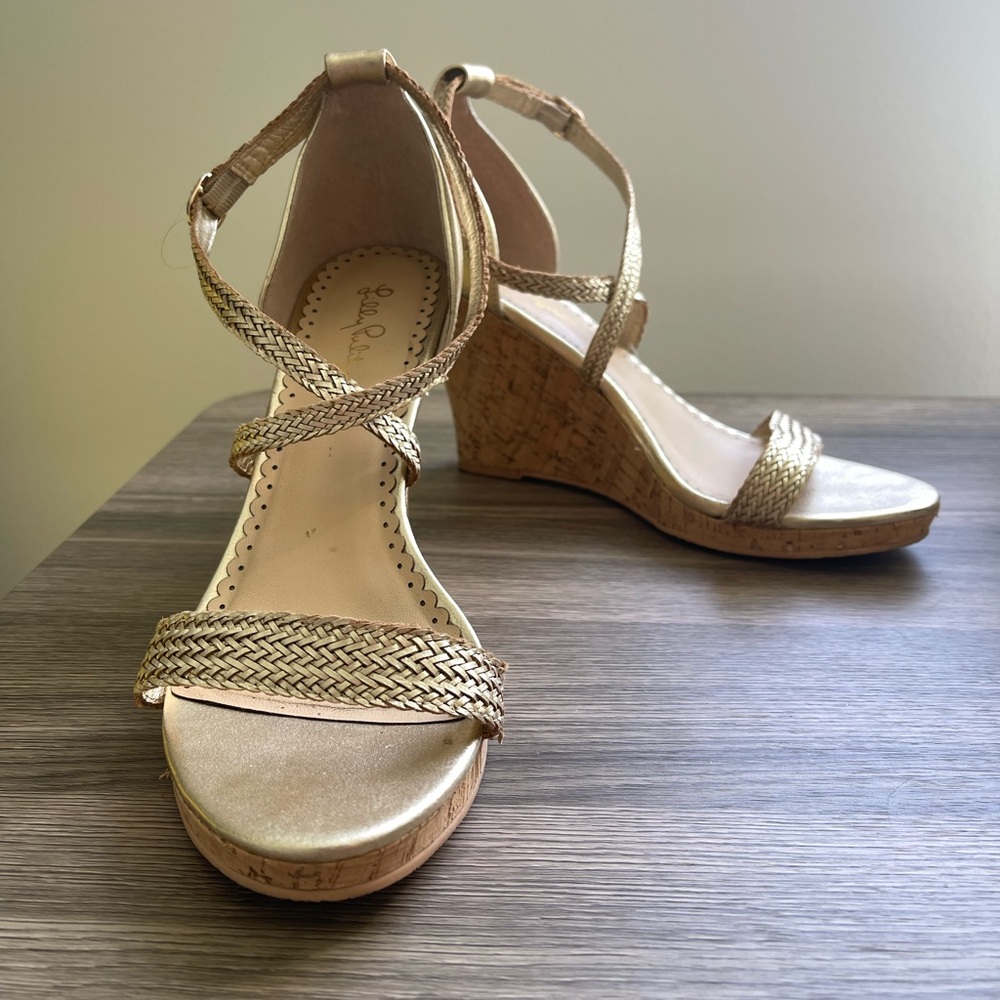 Lilly Pulitzer Gold Wedge Sandals
